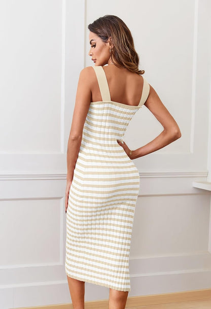 Robe Pull Femme en maille côtelée, à bretelles, coupe moulante – Menvelo