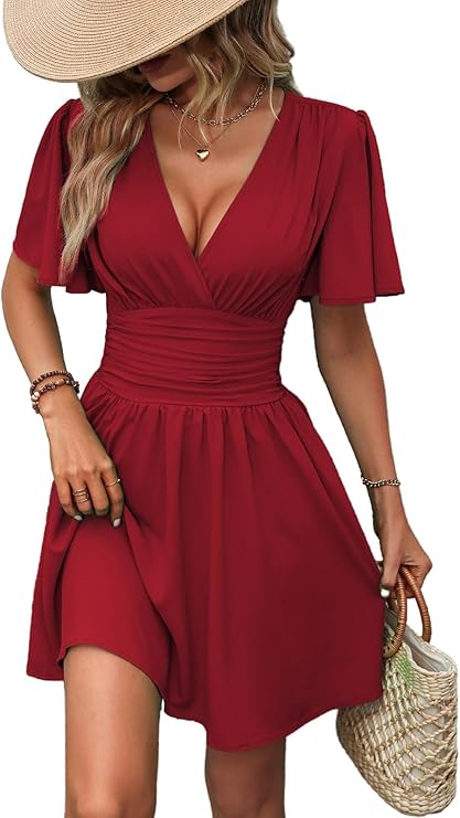 Robe Mini Femme en stretch, col V, coupe confortable – Menvelo