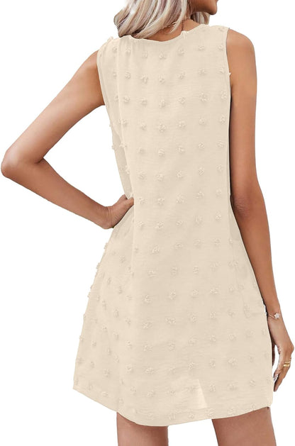 Léa Robe Été Femme – Robe Pois Col V Sans Manches Avec Poches Plage