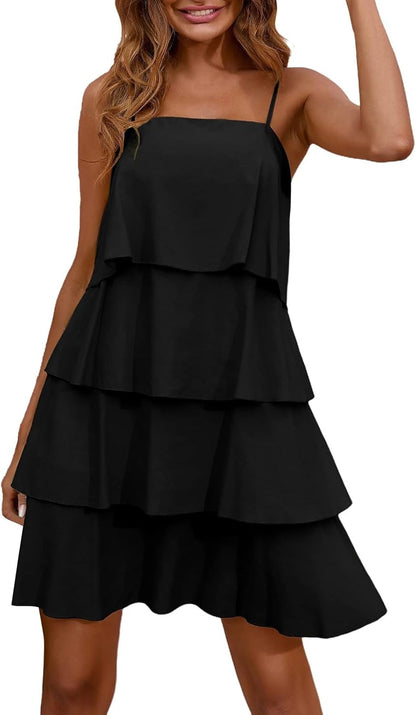 Camille Robe Femme – Robe Maxi Volants Col V Sans Manches Chiffon Plissé Été