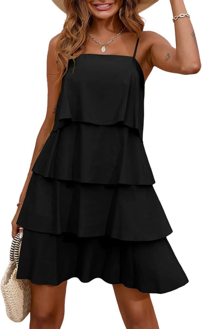 Camille Robe Femme – Robe Maxi Volants Col V Sans Manches Chiffon Plissé Été