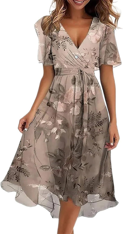 Robe Midi Femme en tissu léger, sans manches, coupe fluide – Menvelo