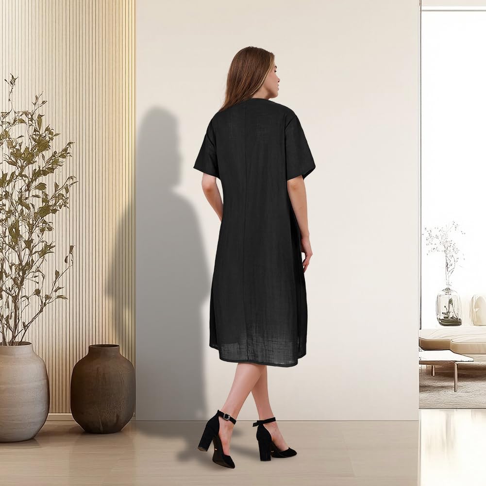 Robe Midi Femme en coton, col rond, coupe fluide – Menvelo