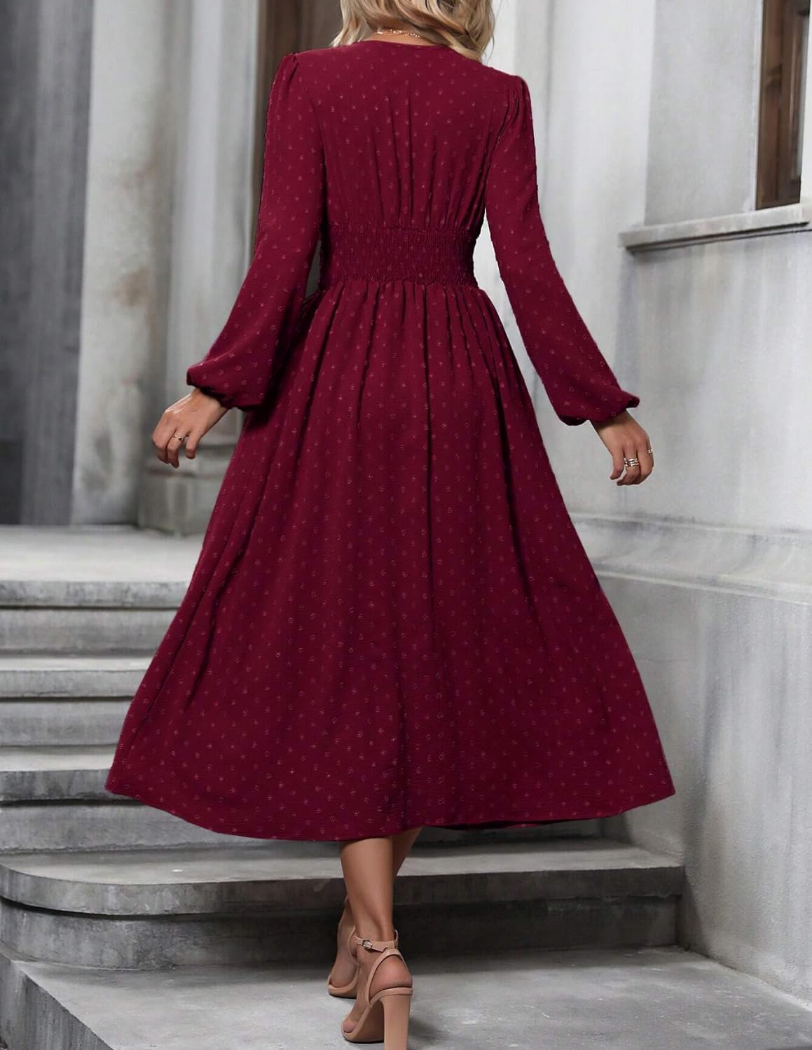 Robe Midi Femme en tissu léger, col V, coupe fluide – Menvelo