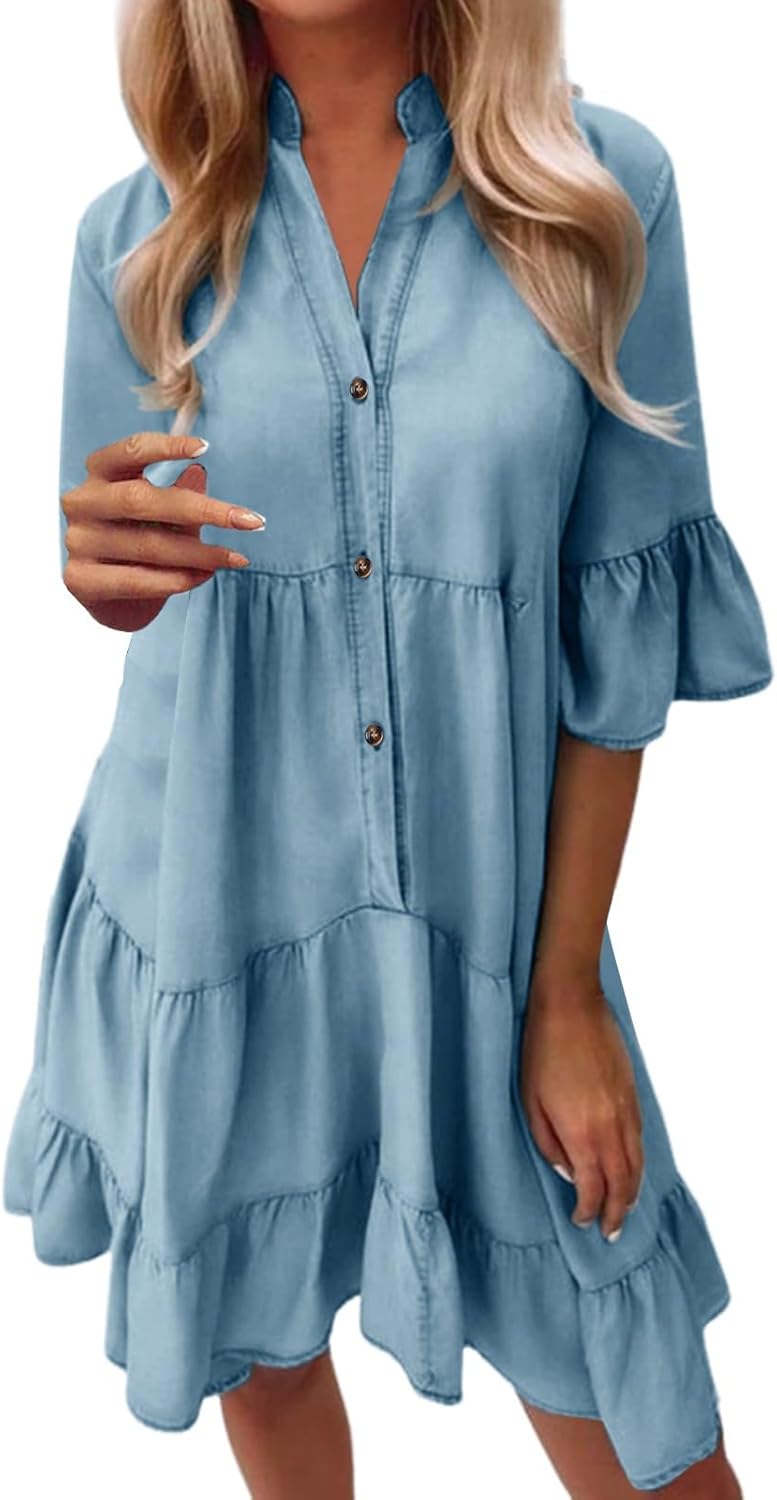 Robe Mini Femme en tissu léger, col V, coupe fluide – Menvelo