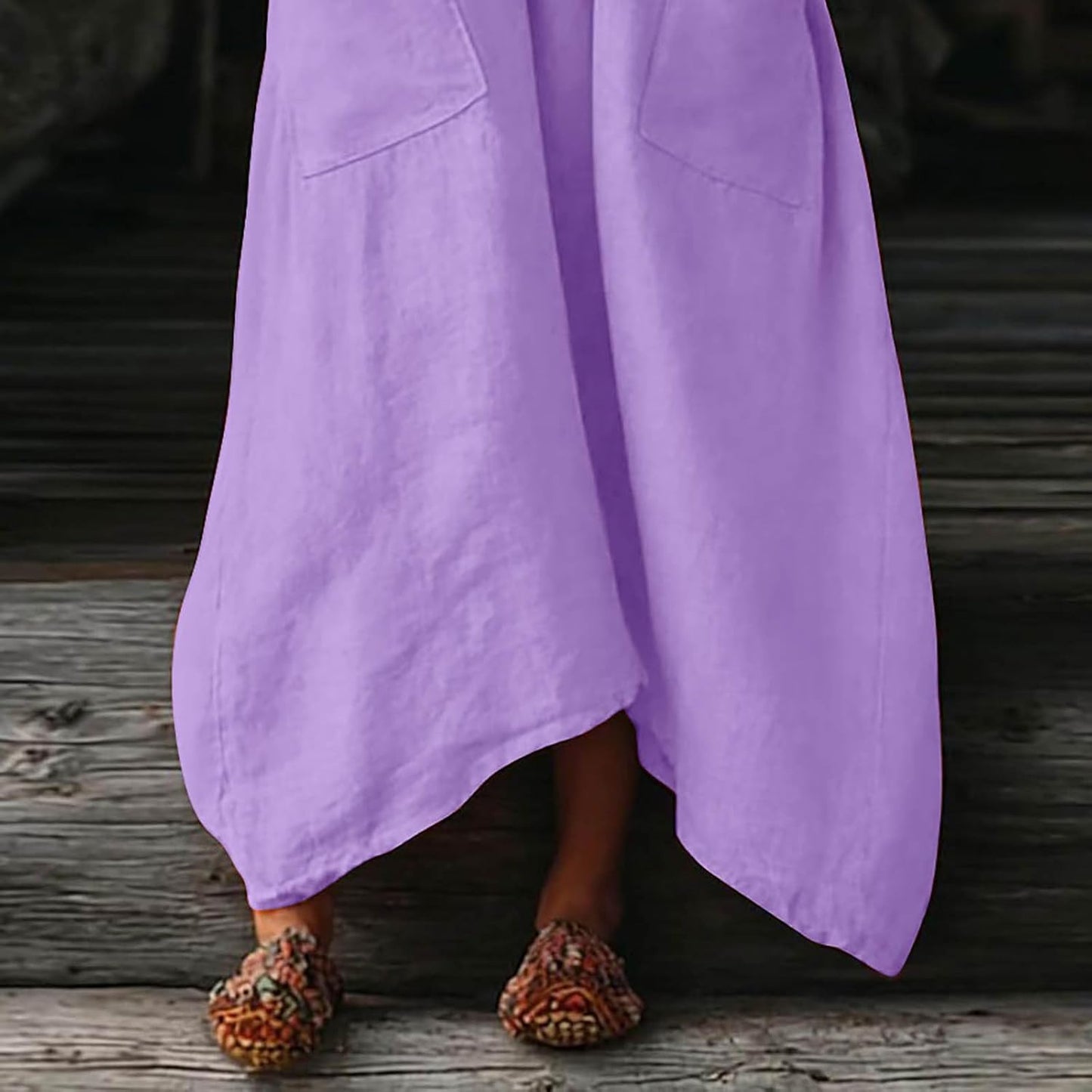 Mila Robe Femme – Robe Maxi Lin Col V Manches 3/4 Coupe A-Line Oversize Été