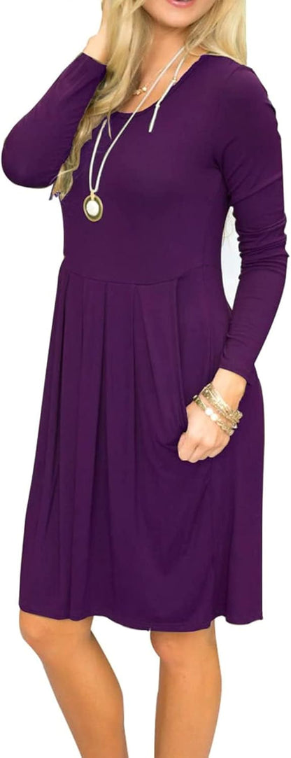 Sophie Robe Femme – Robe Manches Longues Taille Empire Avec Poches Casual Chic