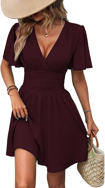 Robe Mini Femme en stretch, col V, coupe confortable – Menvelo