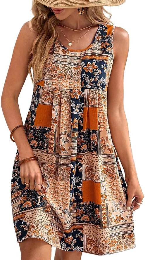 Robe Mini Femme en tissu léger, col rond, coupe fluide – Menvelo