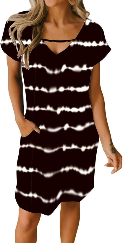 Robe Midi Femme en tissu léger, col V, coupe fluide – Menvelo
