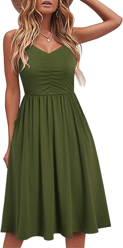 Robe Midi Femme en tissu léger, à bretelles, coupe fluide – Menvelo