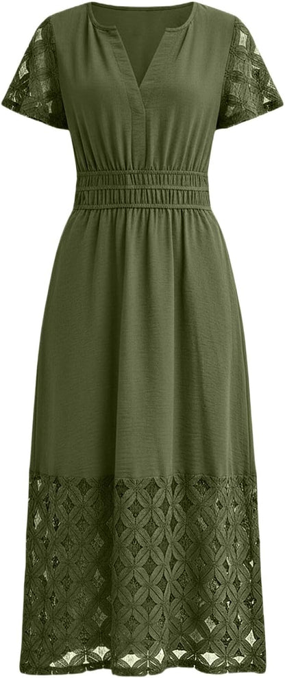 Emma Robe Femme – Robe Maxi Bohème Col V Taille Empire Poches Fluide Été