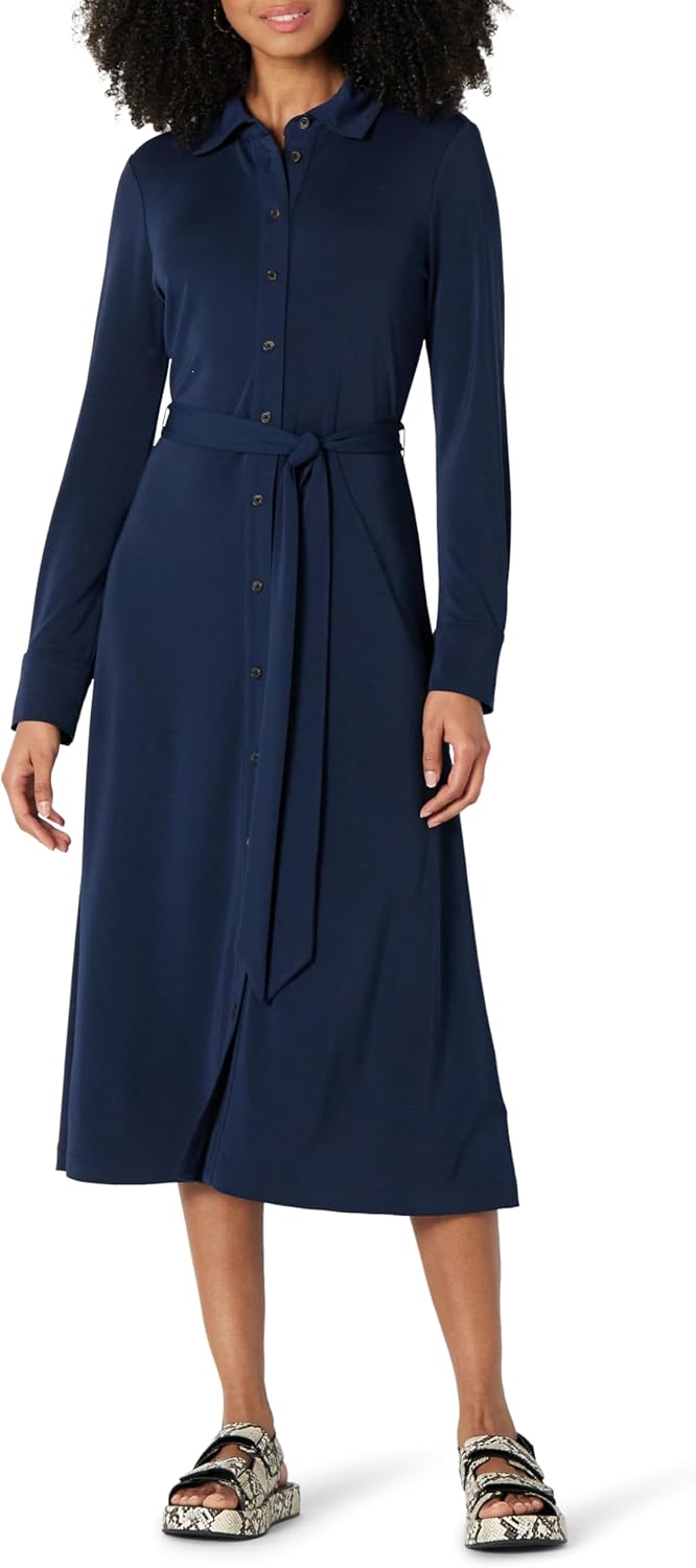 Robe Midi Femme en tissu léger, ceinturée, coupe moulante – Menvelo