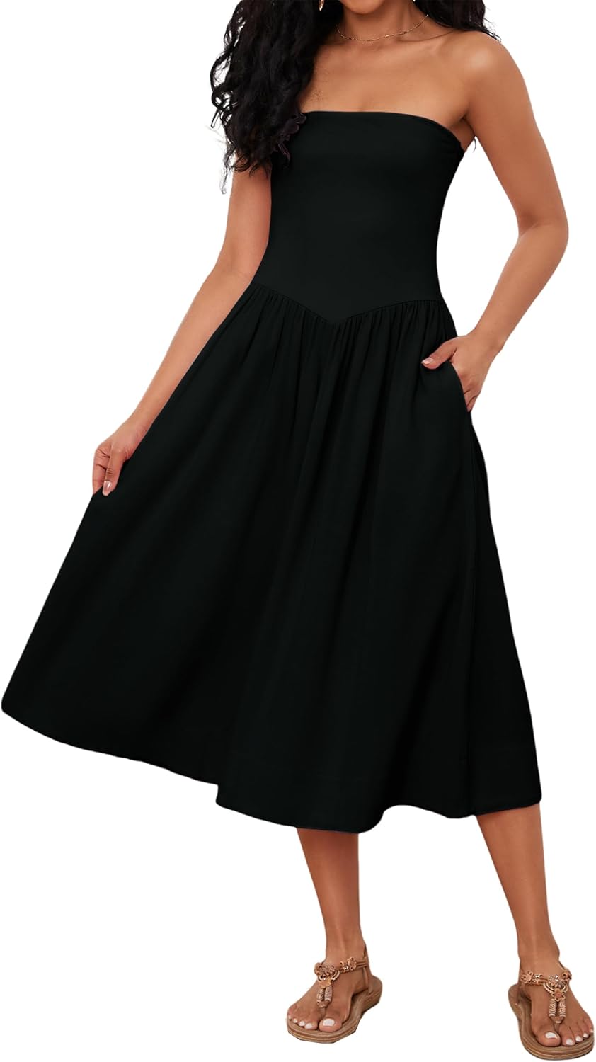 Robe Midi Femme en coton, sans manches, coupe moulante – Menvelo