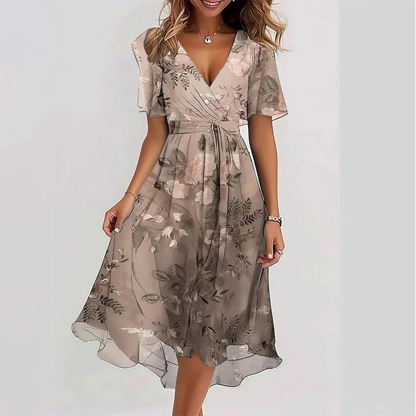 Robe Midi Femme en tissu léger, sans manches, coupe fluide – Menvelo