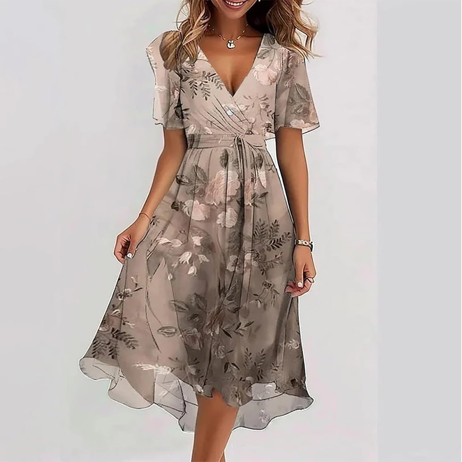 Robe Midi Femme en tissu léger, sans manches, coupe fluide – Menvelo