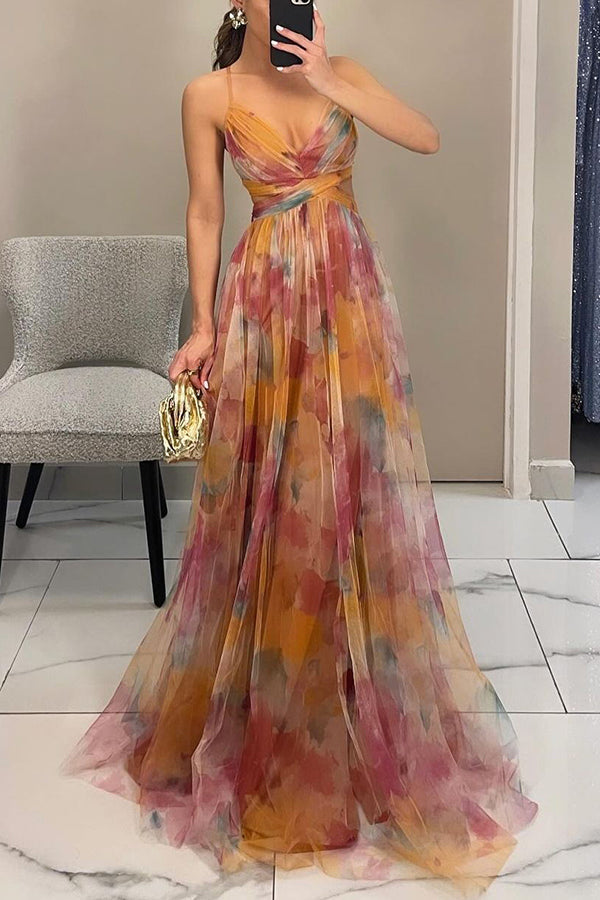 Robe maxi femme en mesh floral – Buste ajusté jupe fluide