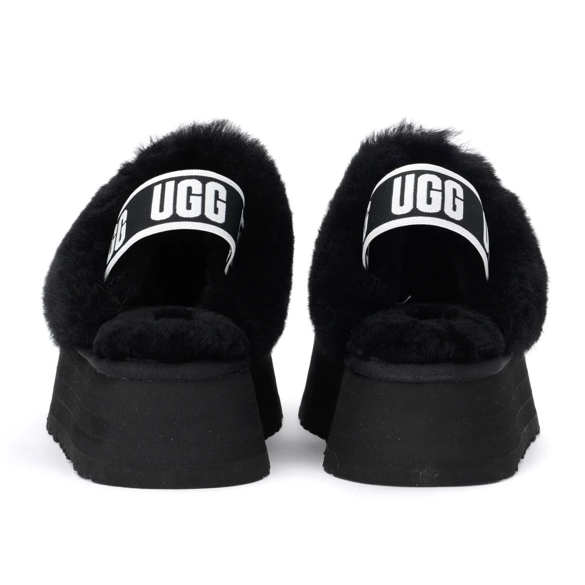 UGG Funkette Black sabots à plateforme femme en daim et peau de mouton noir, vue arrière