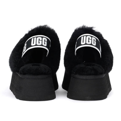 UGG Funkette Black sabots à plateforme femme en daim et peau de mouton noir, vue arrière