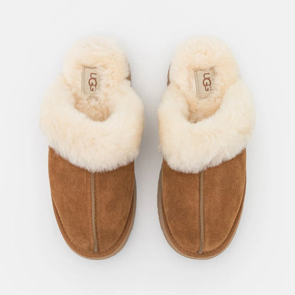 UGG Disquette Chestnut sabots fourrés femme en daim et peau de mouton marron chestnut, détail intérieur