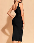 Robe Midi Femme Épaule Dénudée – Ornements en Cristaux Perlés et Fente