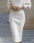 Robe Midi en Maille pour Femme – Manches Chauve-Souris Coupe Ajustée