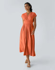 Robe Midi Légère à Col V pour Femme – Taille Élastique Coupe Évasée