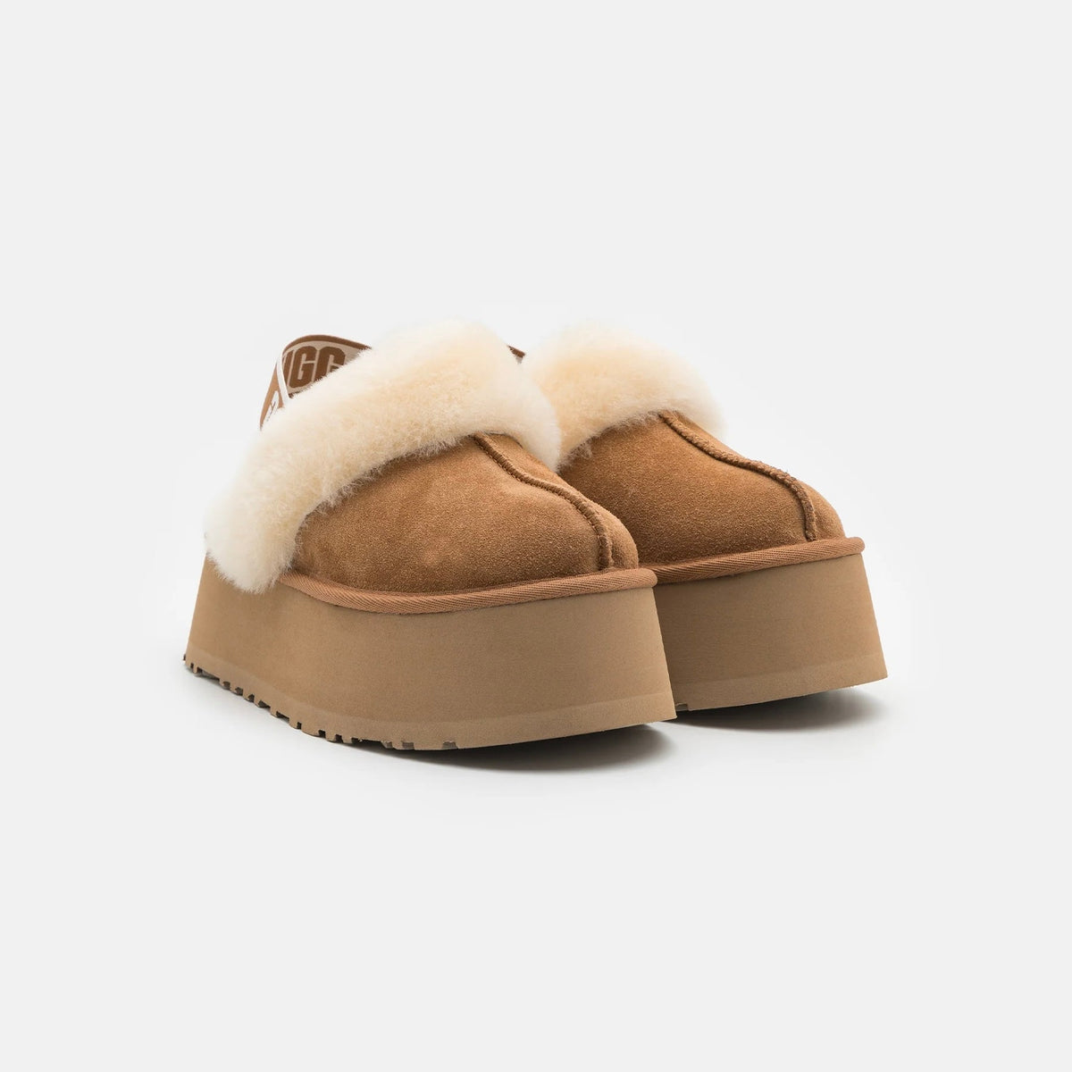 UGG Funkette Chestnut sabots à plateforme femme en daim et peau de mouton marron chestnut, vue de face