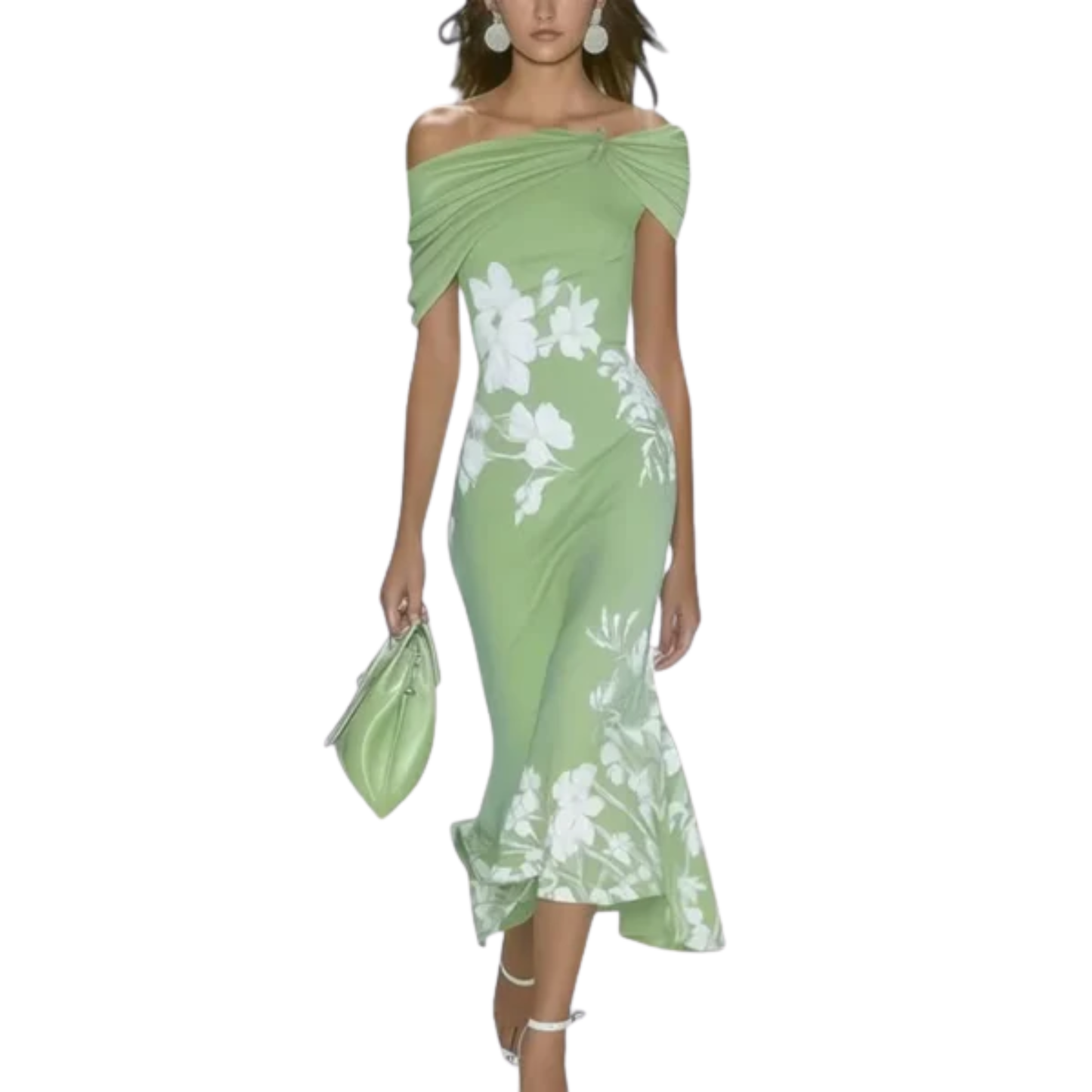 Robe Midi Femme Fleurie – Col Bardot Ajustée