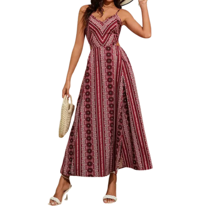 Robe Longue Femme Smockée – Bretelles Fines & Double Fente Cuisse