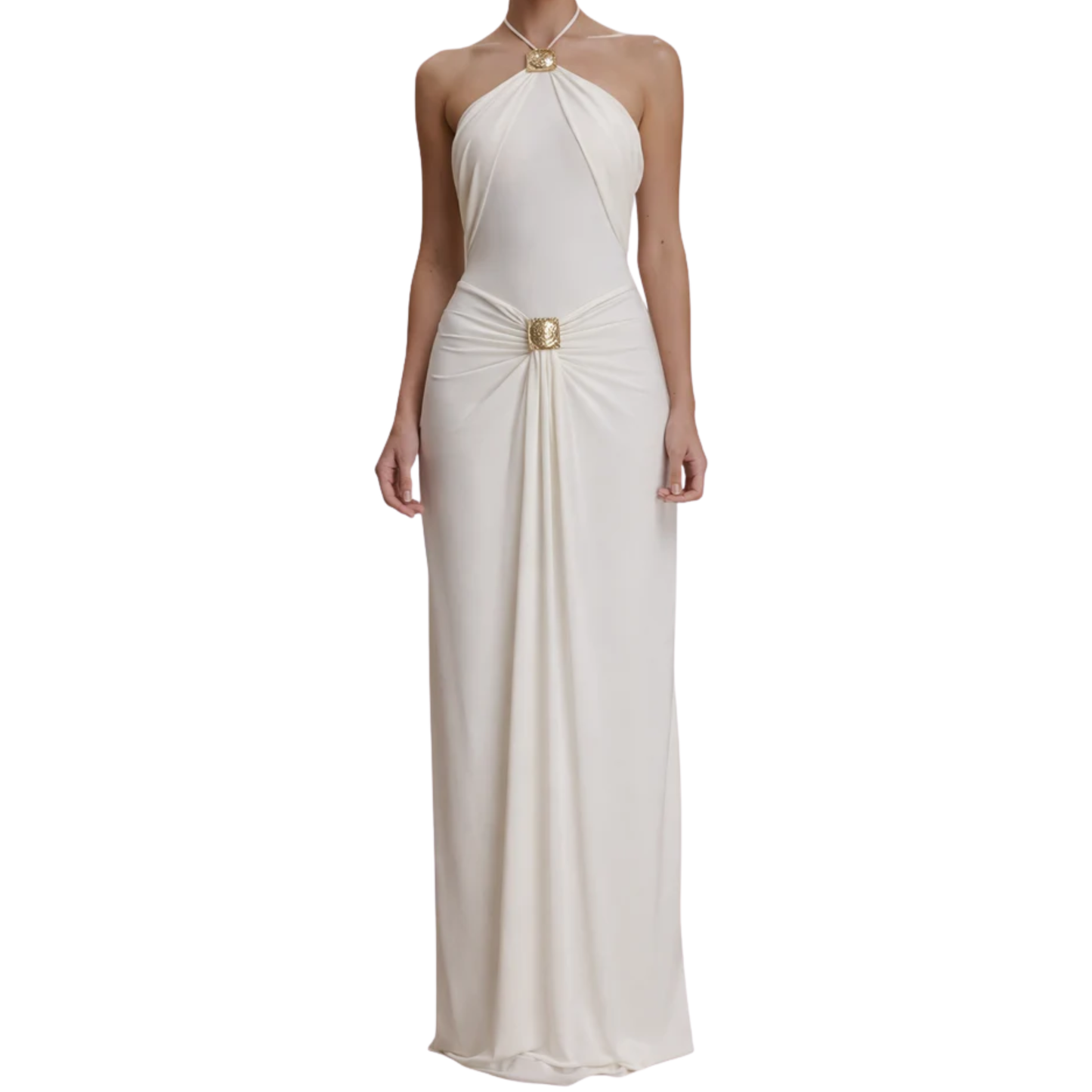 Robe Longue Femme Dos Nu Col Licou – Détail Anneau Métallique à la Taille