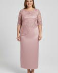 Robe Midi Femme à Broderie Florale – Manches en Dentelle Coupe Droite