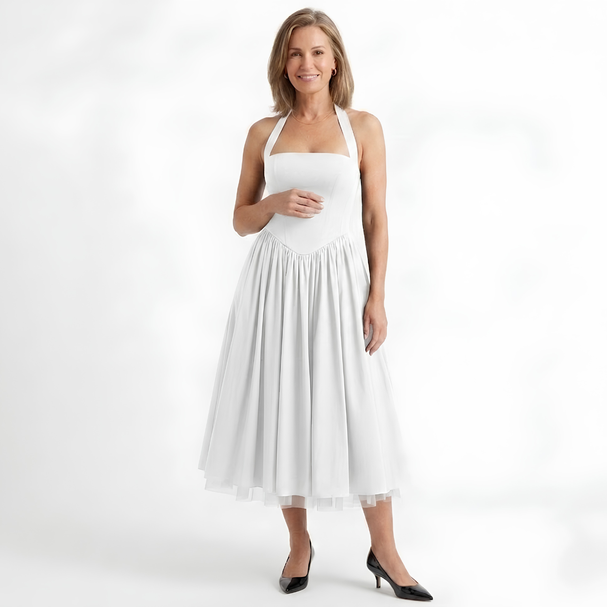 Robe Midi Femme Trapèze Dos Nu – Bustier Ajusté Coupe Évasée