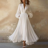 Robe longue manches longues femme – col V