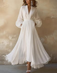 Robe longue manches longues femme – col V