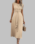 Robe Femme Mi-Longue Sans Manches – Col Rond et Ceinture Nouée