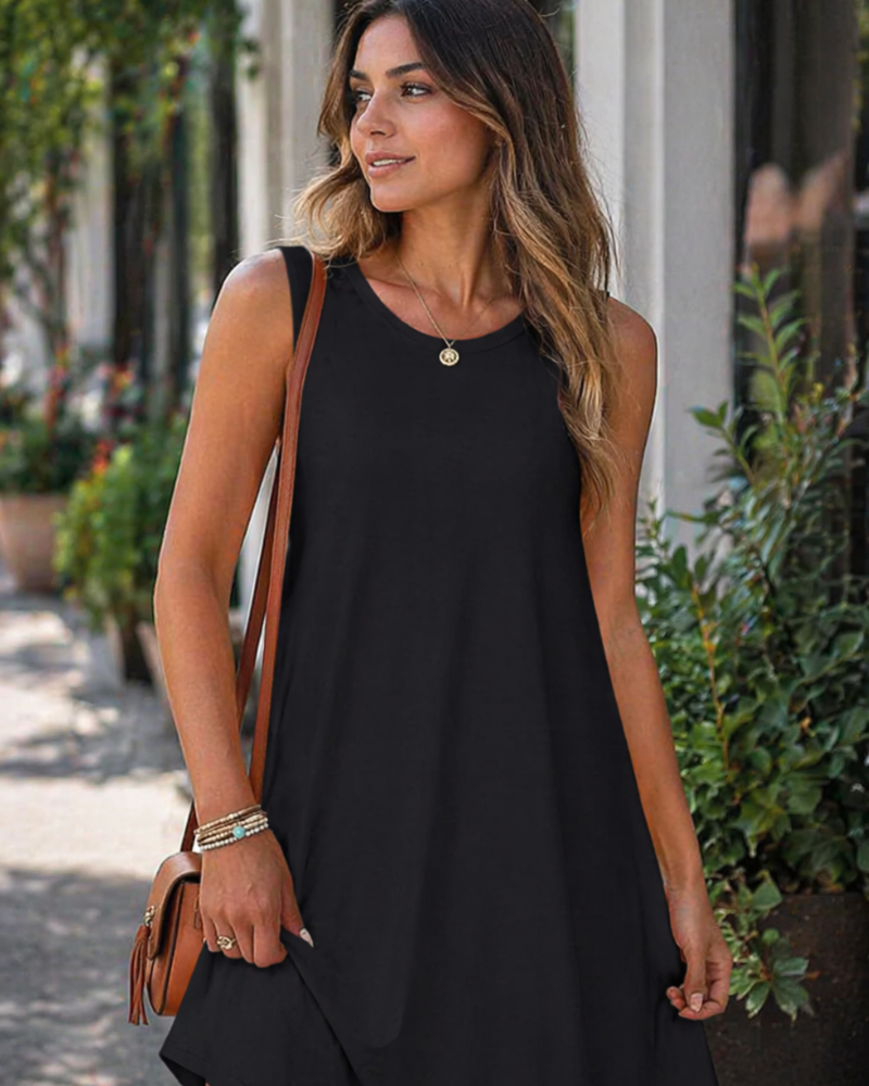 Robe Midi Femme en tissu léger, col rond, coupe fluide – Menvelo