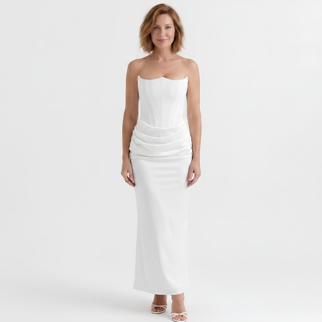 Robe Longue Femme Bustier Moulante – Fronces Structurées