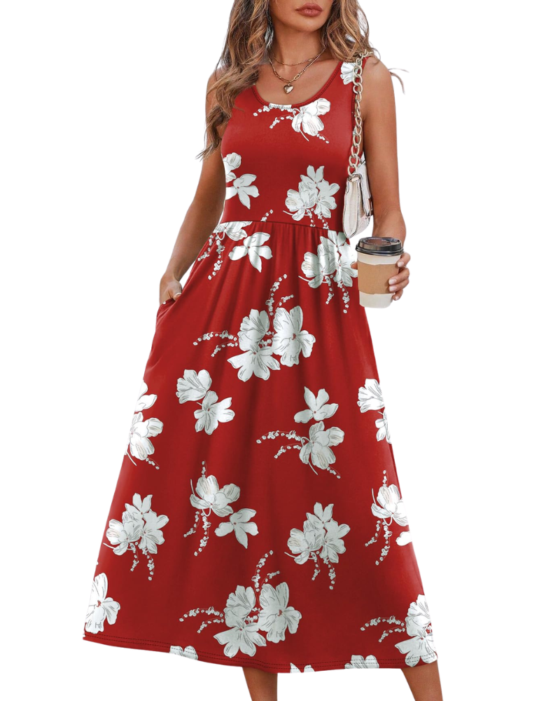 Robe Midi Femme en tissu léger, avec poches, coupe fluide – Menvelo