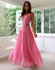 Robe Maxi Fluide Taille Basse Femme – Décolleté en V Détail Découpé