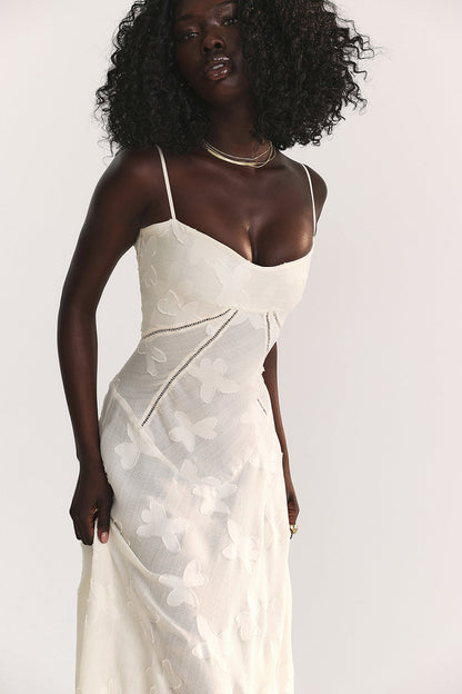 Robe longue à fines bretelles femme – coupe ajustée ourlet évasé
