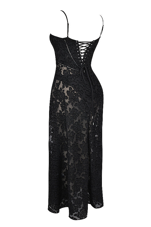 Robe longue à fines bretelles femme – coupe ajustée ourlet évasé