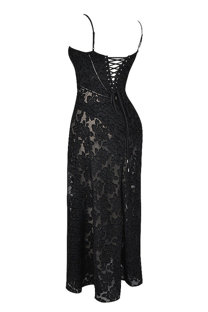 Robe longue à fines bretelles femme – coupe ajustée ourlet évasé