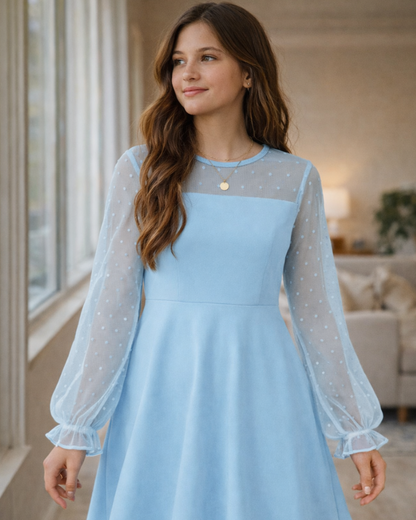 Robe Midi Femme en tissu léger, manches longues, coupe fluide – Menvelo
