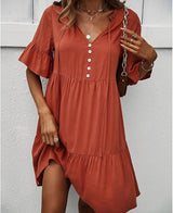 Menvelo Robe Mini Femme Col V À Volants