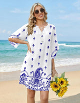 Menvelo Robe Midi Femme Col V Coupe Ample Avec Poches