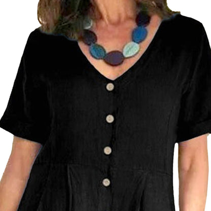 Robe Midi Femme en lin, col V, coupe fluide – Menvelo