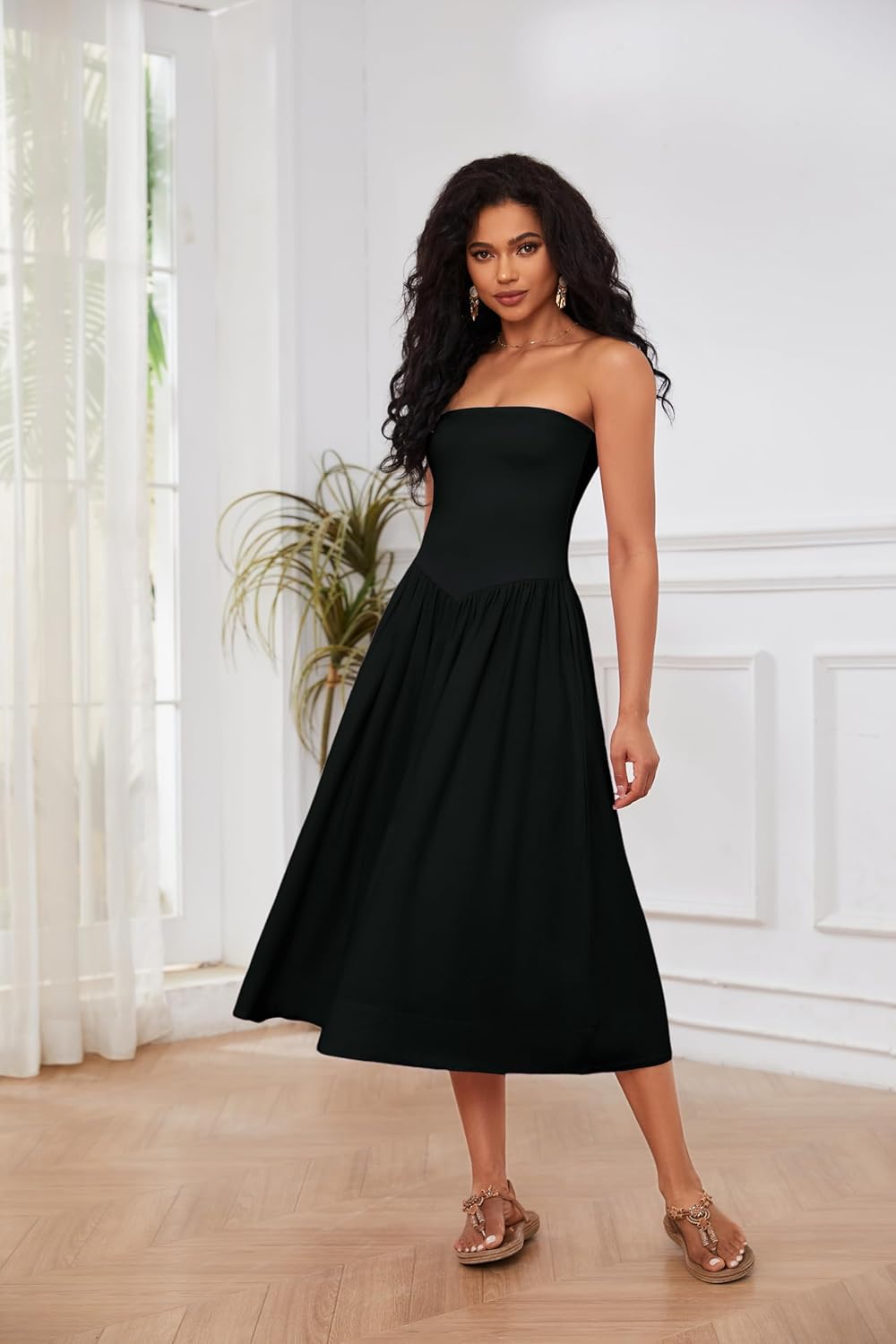 Robe Midi Femme en coton, sans manches, coupe moulante – Menvelo