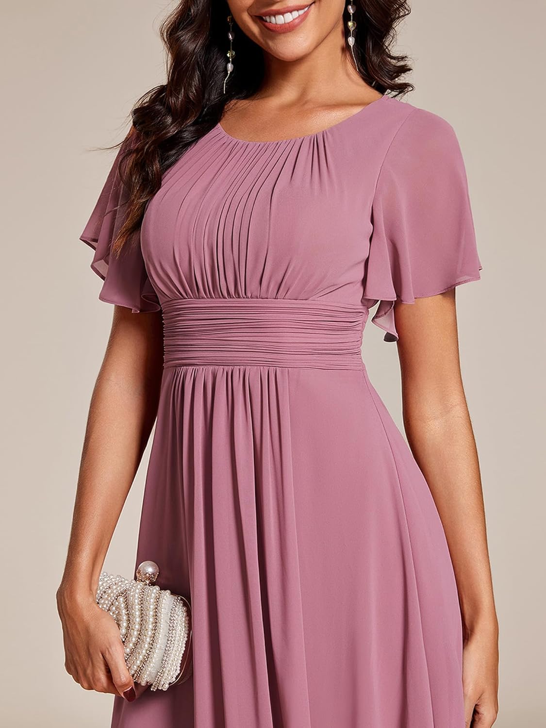 Robe Midi Femme en mousseline, col rond, coupe fluide – Menvelo