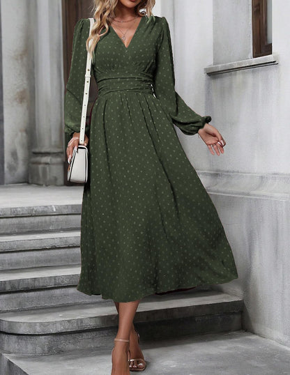 Robe Midi Femme en tissu léger, col V, coupe confortable – Menvelo